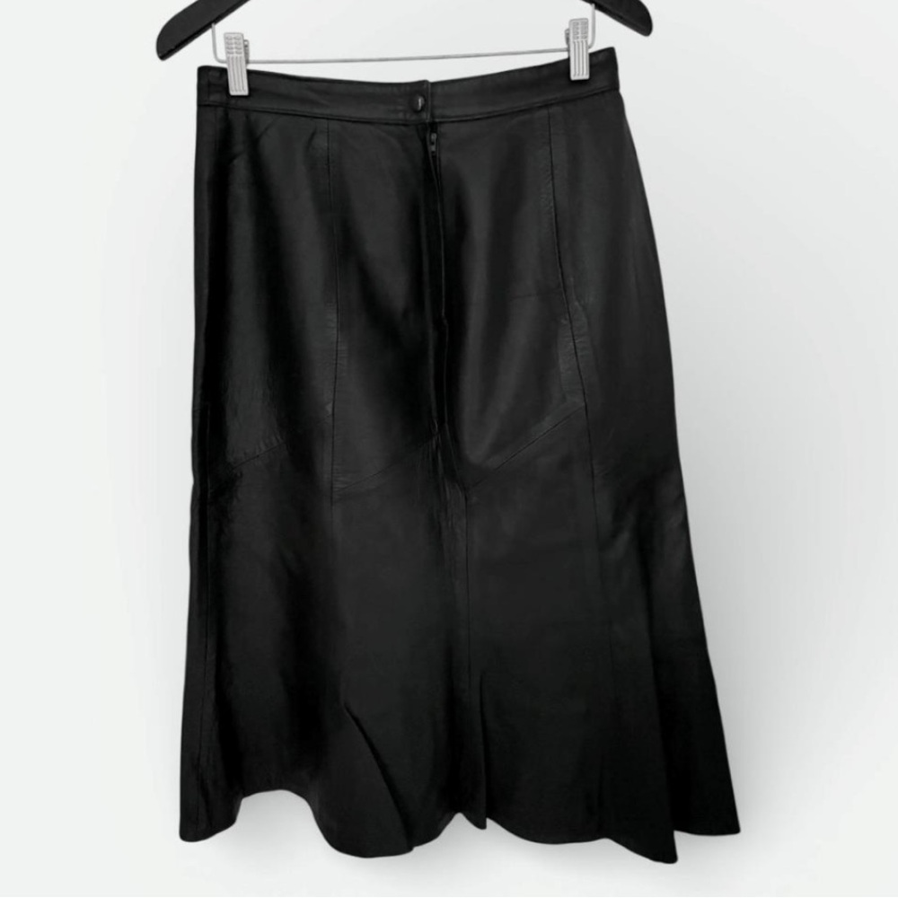 Vintage Northside Fashions 100% Leather Black Flared Maxi Skirt